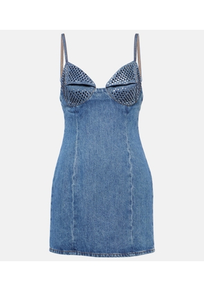 Area Crystal-embellished denim minidress