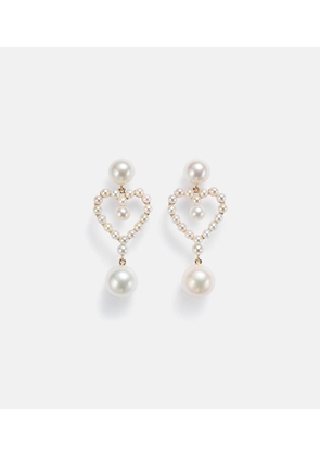 Sophie Bille Brahe Pearl Heart 14kt gold pendant earrings with pearls