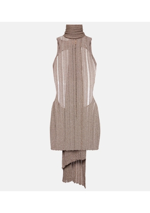 Aya Muse Ribbed-knit lame minidress