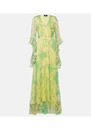 Etro Printed ruffled silk maxi dress