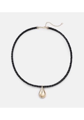 Mateo Water Droplet 14kt gold and leather necklace