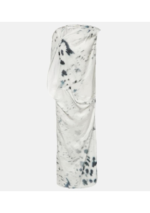 Jacques Wei Gathered printed satin midi dress