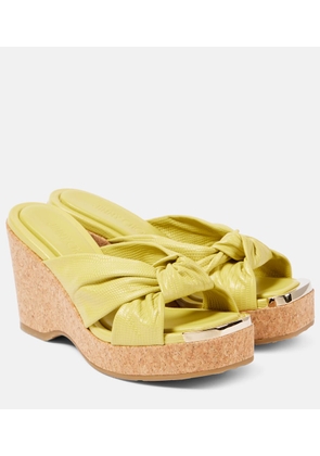 Jimmy Choo Avenue lizard-effect leather wedge mules