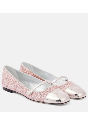 Jimmy Choo Elisa leather-trimmed glitter ballet flats