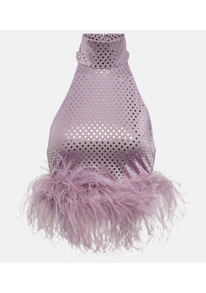 Oseree Disco Plumage feather-trimmed top