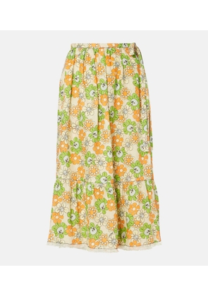 Marni Floral linen midi skirt