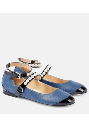 Mach & Mach Embellished denim Mary Jane flats