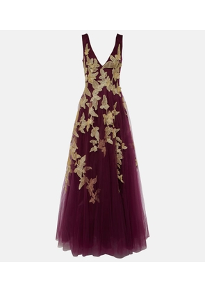 Costarellos Floral applique tulle gown