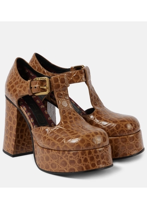 Etro Croc-effect leather Mary Jane pumps