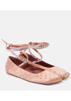 Amina Muaddi Ane crystal-embellished satin ballet flats