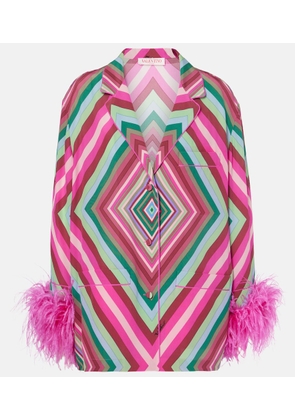 Valentino Rhombus 75 feather-trimmed crepe de chine top