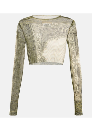Jean Paul Gaultier Cartouche printed mesh crop top