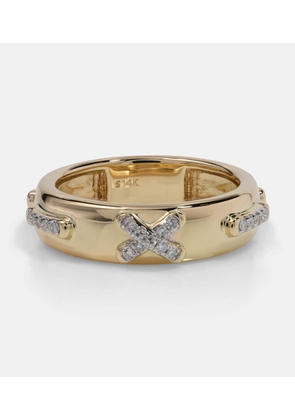 Stone and Strand Diamond Cross Stitch 14kt gold ring with white diamonds