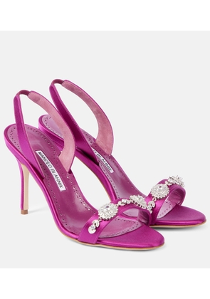 Manolo Blahnik Lamisan embellished satin slingback sandals