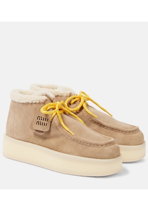 Miu Miu Shearling-lined leather platform ankle boots