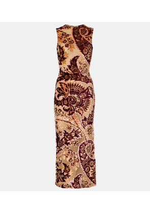 Etro Paisley velvet and tulle jacquard midi dress
