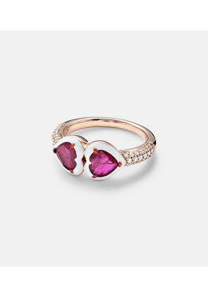 Kamyen 18kt rose gold ring with rubies and diamonds