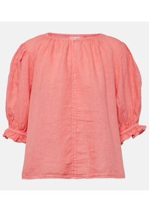 Velvet Puff-sleeve linen top
