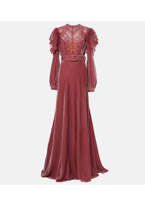 Costarellos Ashley lace-trimmed velvet gown