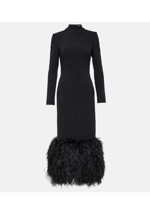 David Koma Feather-trimmed cady midi dress
