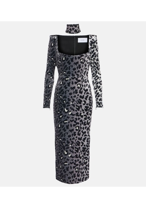 Alex Perry Leopard-print velvet midi dress