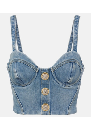 Balmain Cropped denim bustier