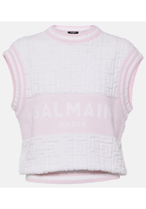 Balmain Monogram wool and cotton-blend knitted top