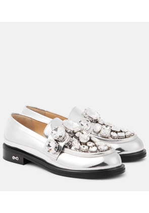 Mach & Mach Crystal-embellished metallic leather loafers