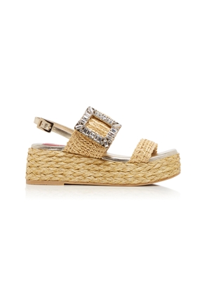 Roger Vivier Crystal-Buckle Raffia Platform Sandals - Moda Operandi