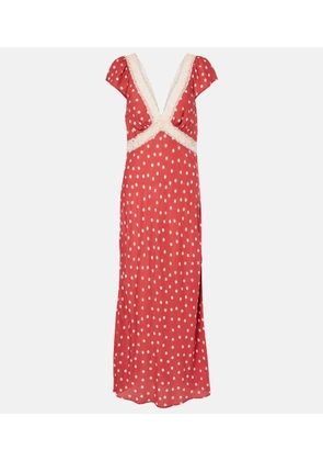 Rixo Iggy polka-dot lace-trimmed satin midi dress
