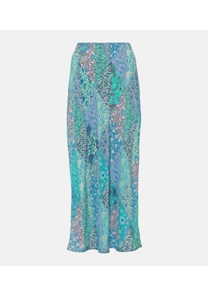 Rixo Ardith patchwork silk midi skirt
