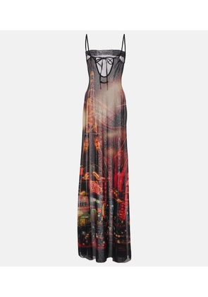 Jean Paul Gaultier Printed mesh slip dress