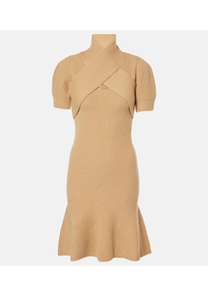 Patou Scarf-detail wool and cashmere minidress