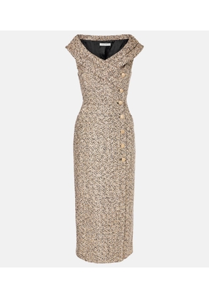Alessandra Rich Off-shoulder tweed lame midi dress