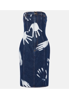 Area Printed strapless denim midi dress
