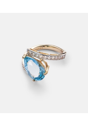 Mateo Slanted 14kt gold ring with topaz and diamonds