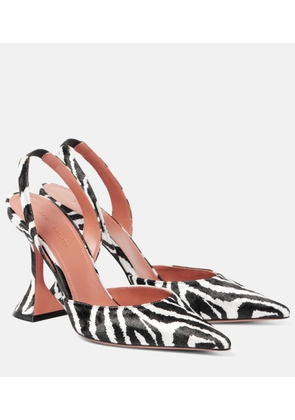 Amina Muaddi Holli zebra-print velvet slingback pumps
