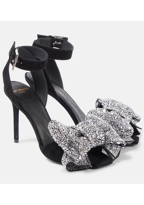 Balmain Ruby 95 embellished bow-detail suede pumps