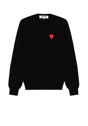 COMME des GARCONS PLAY V-Neck Pullover in Black - Black. Size L (also in S, XL).