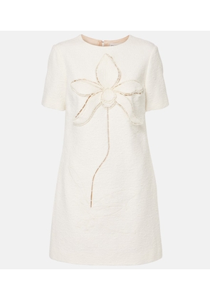 Oscar de la Renta Orchid embroidered cotton tweed shift dress
