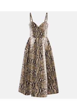 Oscar de la Renta Snake-effect cotton-blend poplin gown