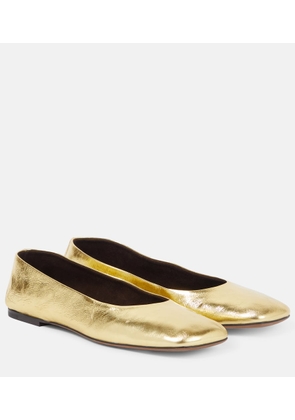 The Row Square metallic leather ballet flats