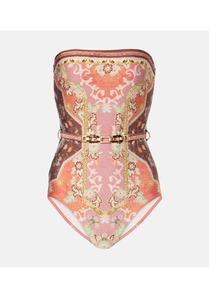 Zimmermann Wylie belted printed bandeau swimsuit