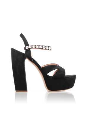 Miu Miu Jeweled Strap Suede Platform Sandal  - Moda Operandi