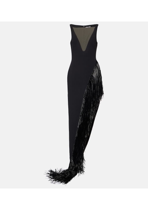 David Koma Fringed asymmetric cady gown