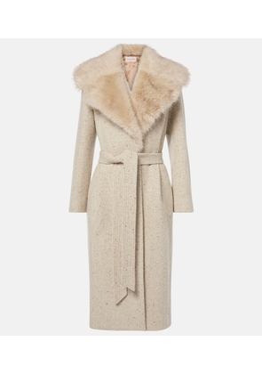 Valentino Faux fur-trimmed virgin wool wrap coat