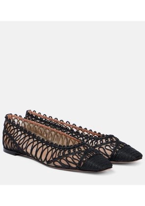 Aquazzura Kahlo raffia and mesh ballet flats