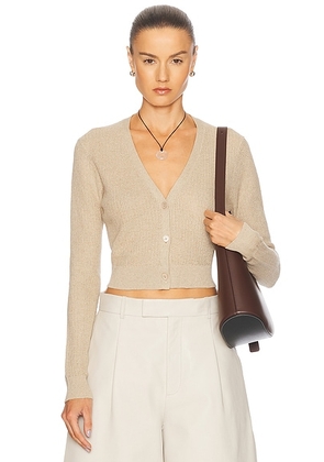 Enza Costa Linen Open Knit Cropped V-Neck Cardigan in Basalt - Beige. Size L (also in M).