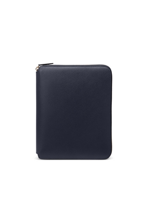 Smythson A5 Writing Folder With Zip In Panama In Navy