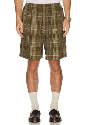 Beams Plus Gym Shorts Mesh Plaid in Olive Plaid - Brown. Size L (also in S, M, XL).